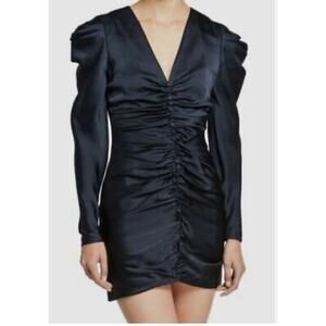 Jonathan Simkhai Parker Dress Womens XS Navy Charmeuse Ruched Cocktail Bodycon